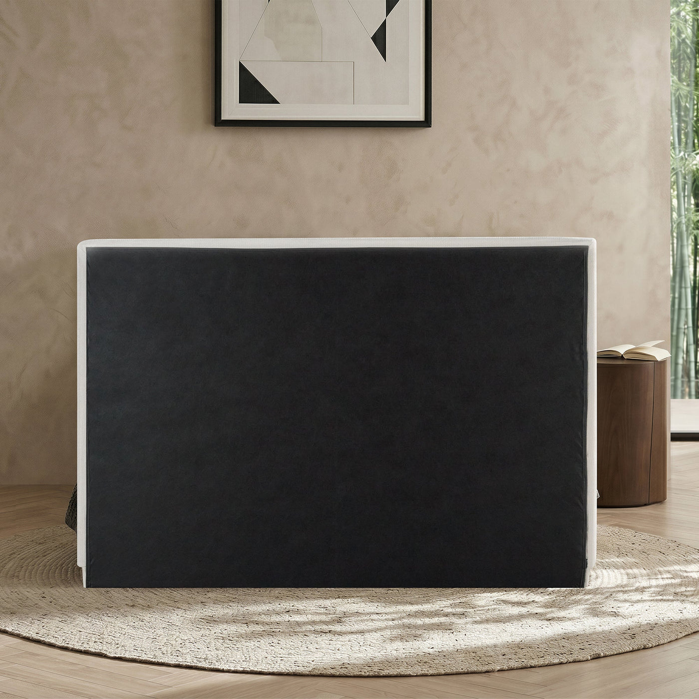JODIE Lit double en tissu beige et bois foncé 180x200 cm - Lits - Mobilier Deco