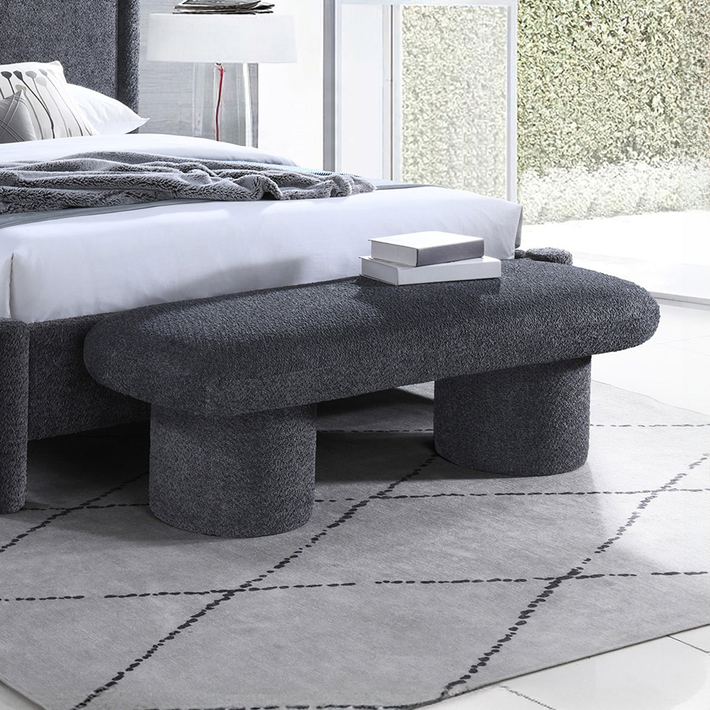 JONA Banquette design effet peau de mouton anthracite - Banquettes - Mobilier Deco