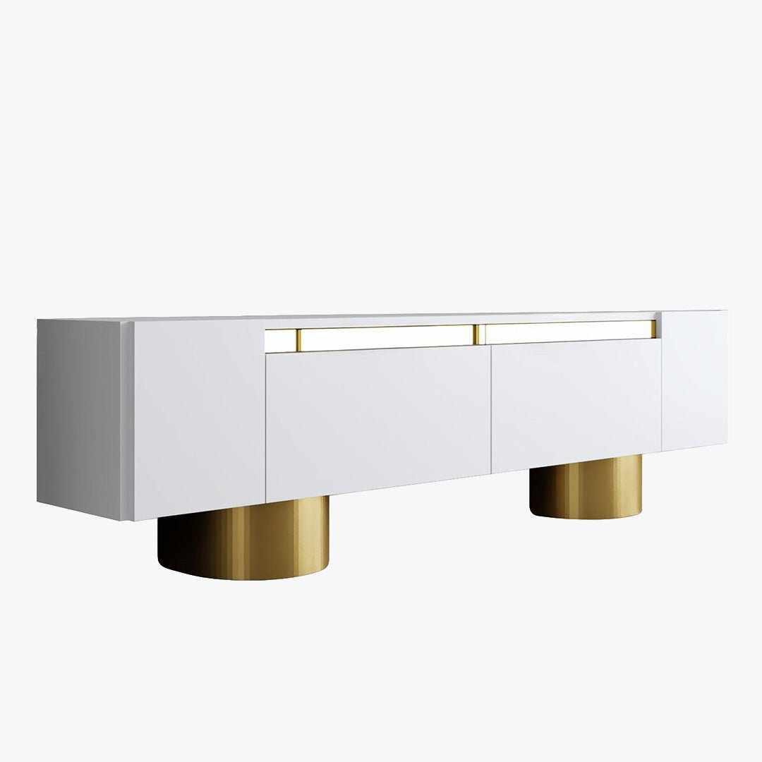 JONAS Meuble TV 2 portes abattantes blanc et doré - Meuble TV - Mobilier Deco