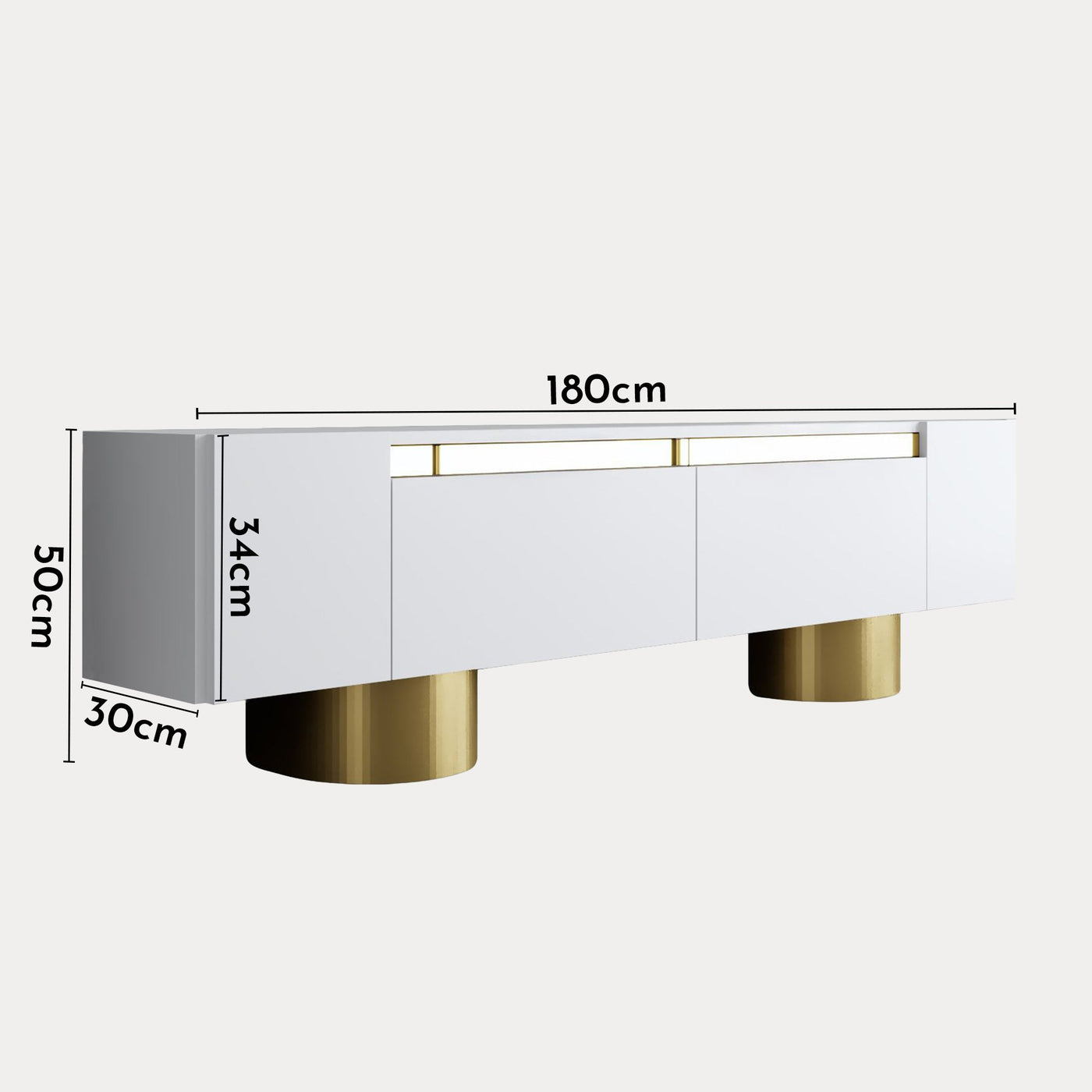 JONAS Meuble TV 2 portes abattantes blanc et doré - Meuble TV - Mobilier Deco
