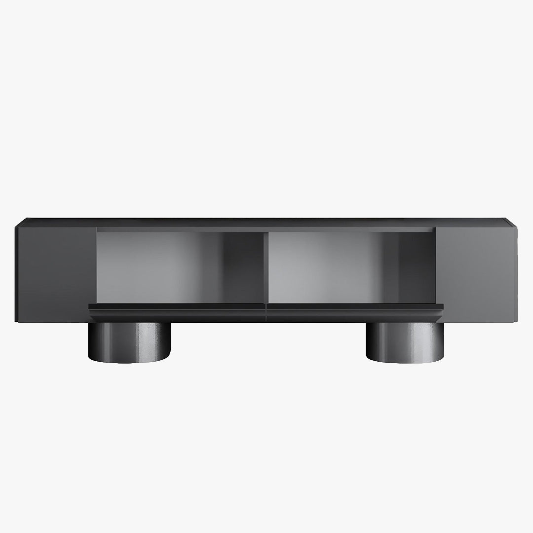 JONAS Meuble TV 2 portes abattantes noir et argenté - Meuble TV - Mobilier Deco