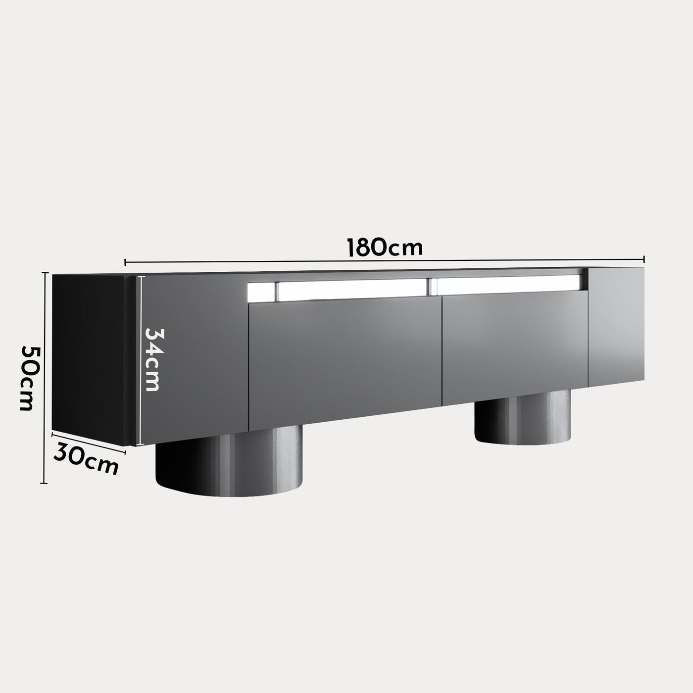 JONAS Meuble TV 2 portes abattantes noir et argenté - Meuble TV - Mobilier Deco