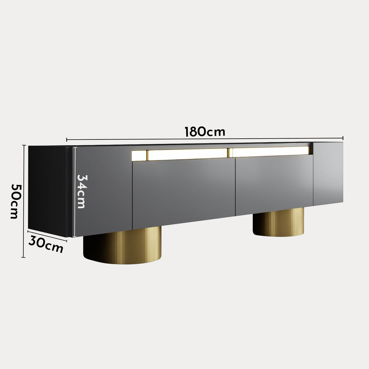 JONAS Meuble TV 2 portes abattantes noir et doré - Meuble TV - Mobilier Deco