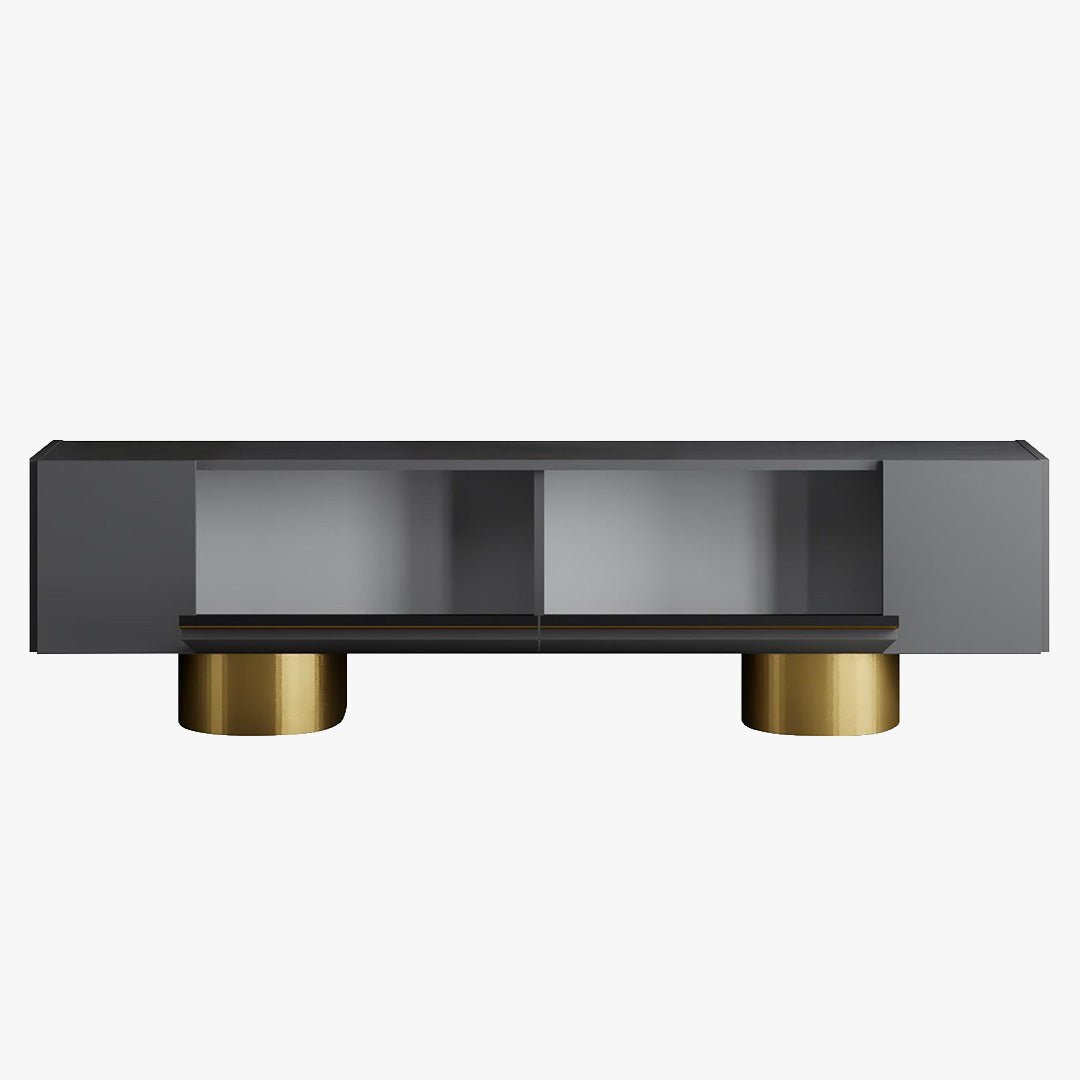 JONAS Meuble TV 2 portes abattantes noir et doré - Meuble TV - Mobilier Deco