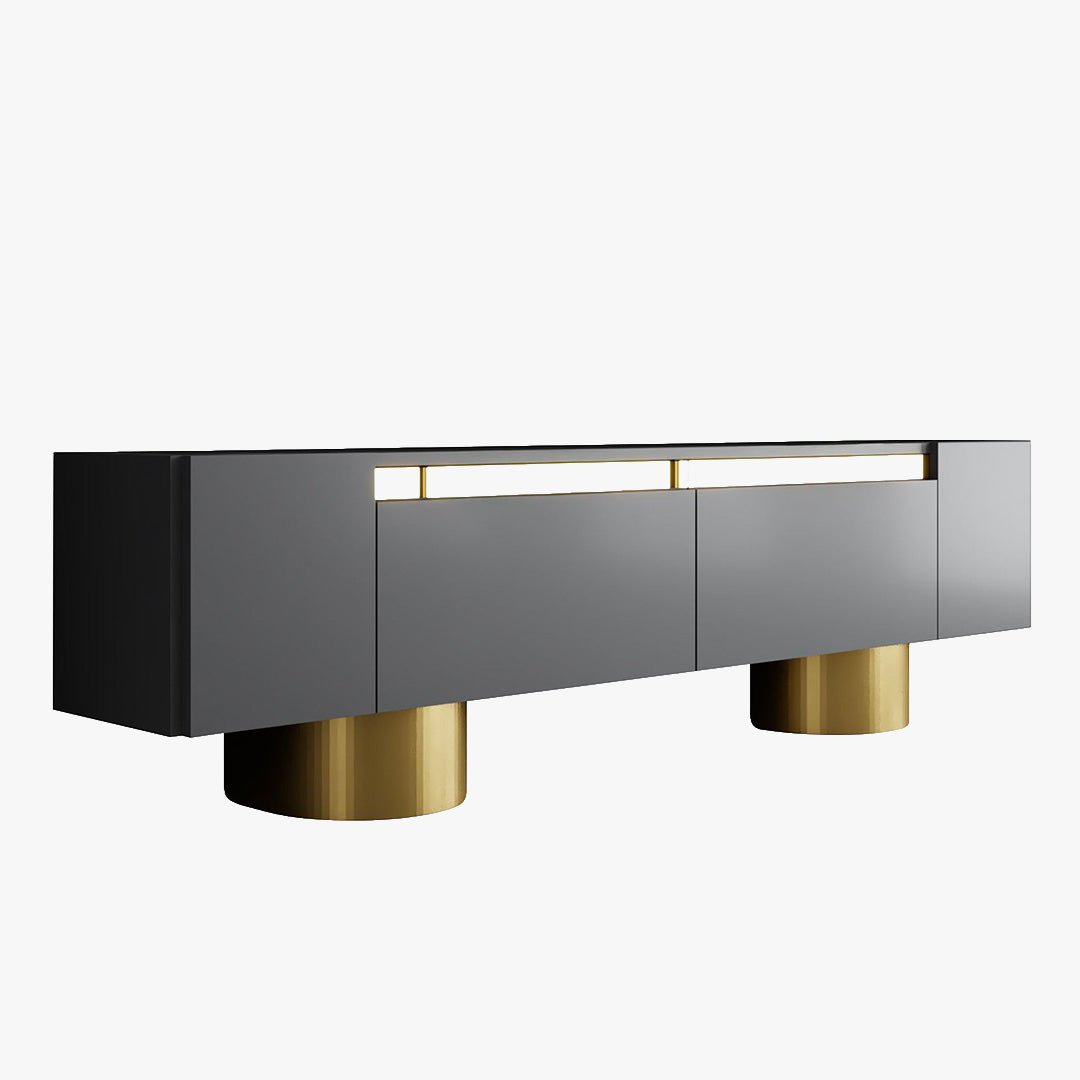 JONAS Meuble TV 2 portes abattantes noir et doré - Meuble TV - Mobilier Deco