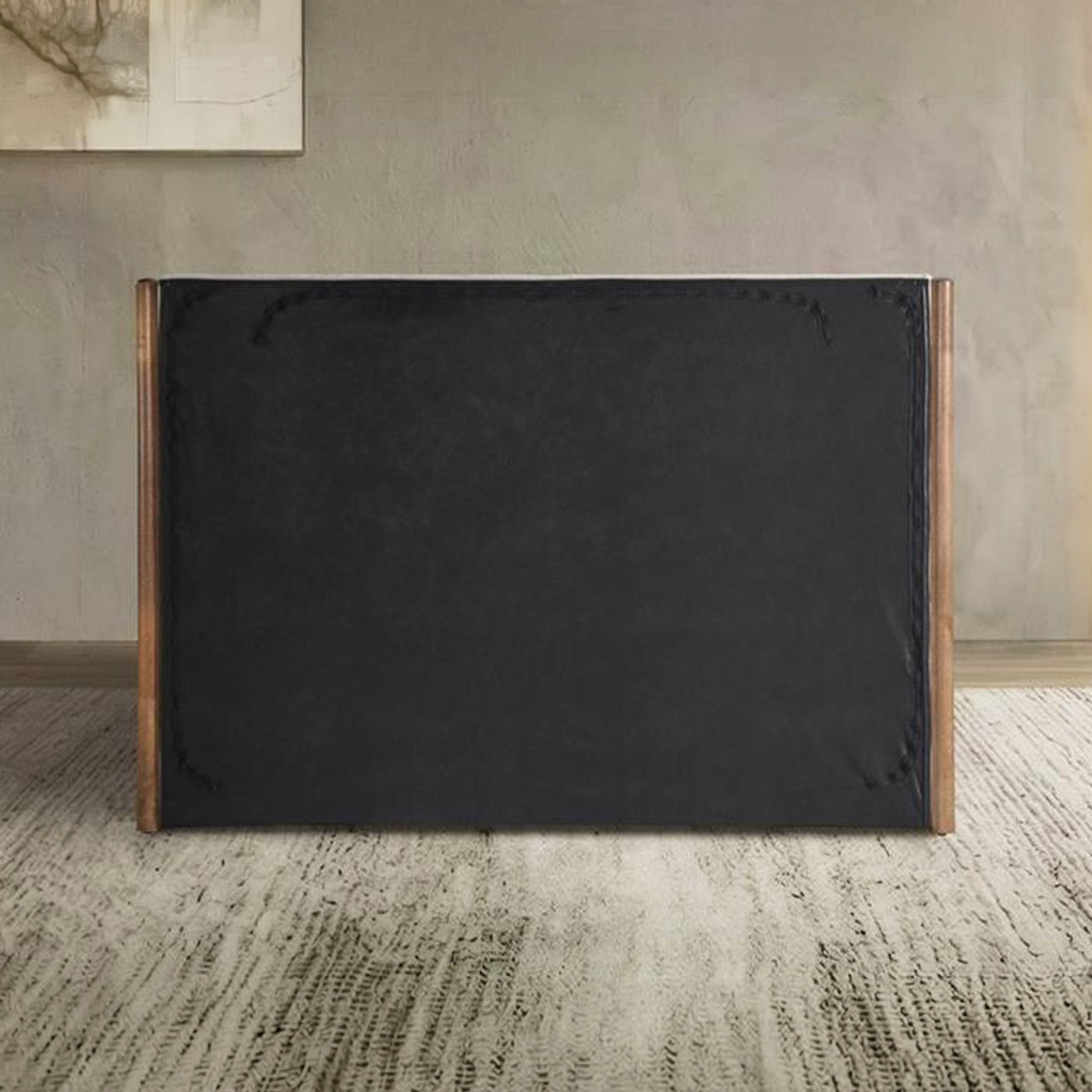 JUNA Lit double en tissu beige et bois avec coffre 140x190 cm - Lits - Mobilier Deco