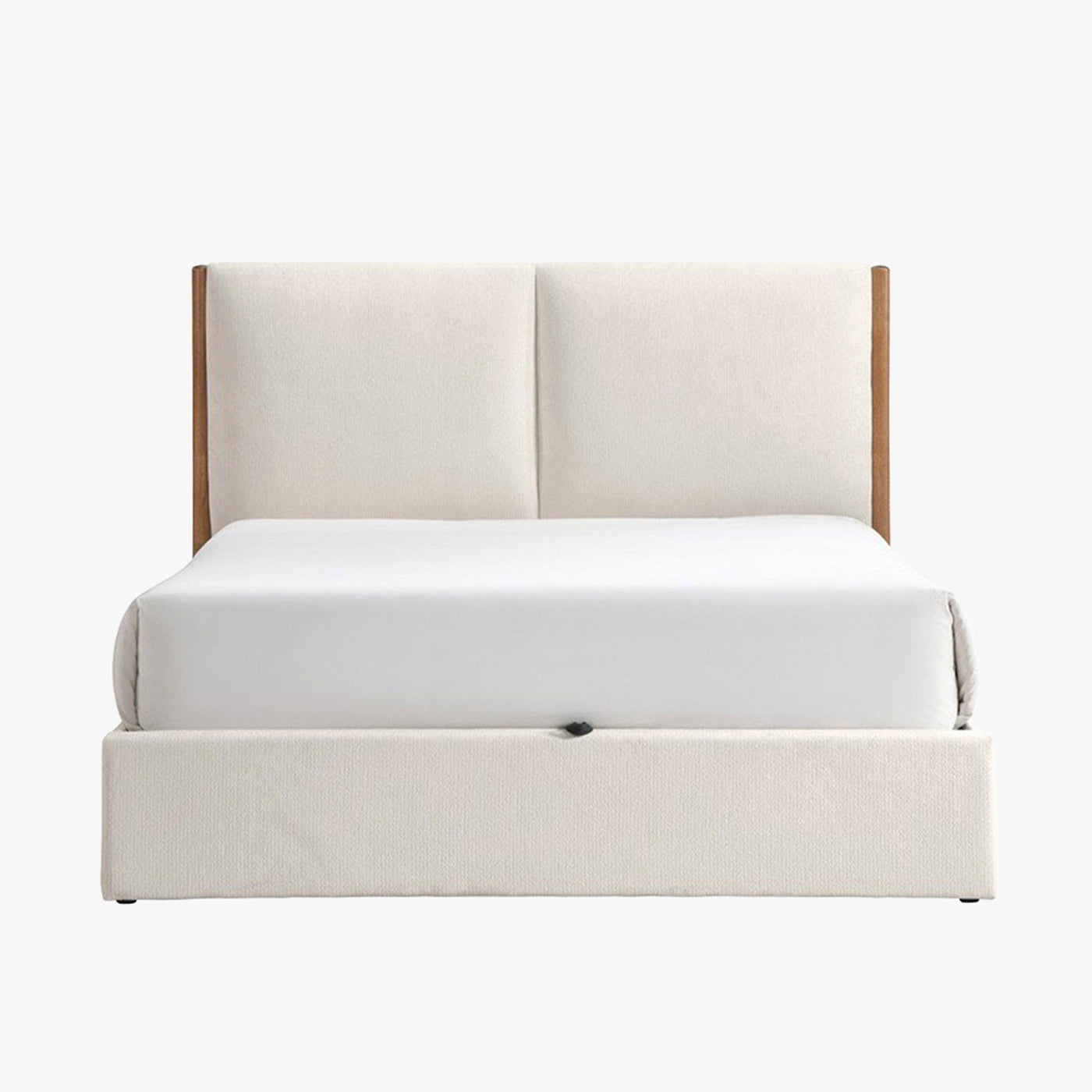 JUNA Lit double en tissu beige et bois avec coffre 180x200 cm - Lits - Mobilier Deco