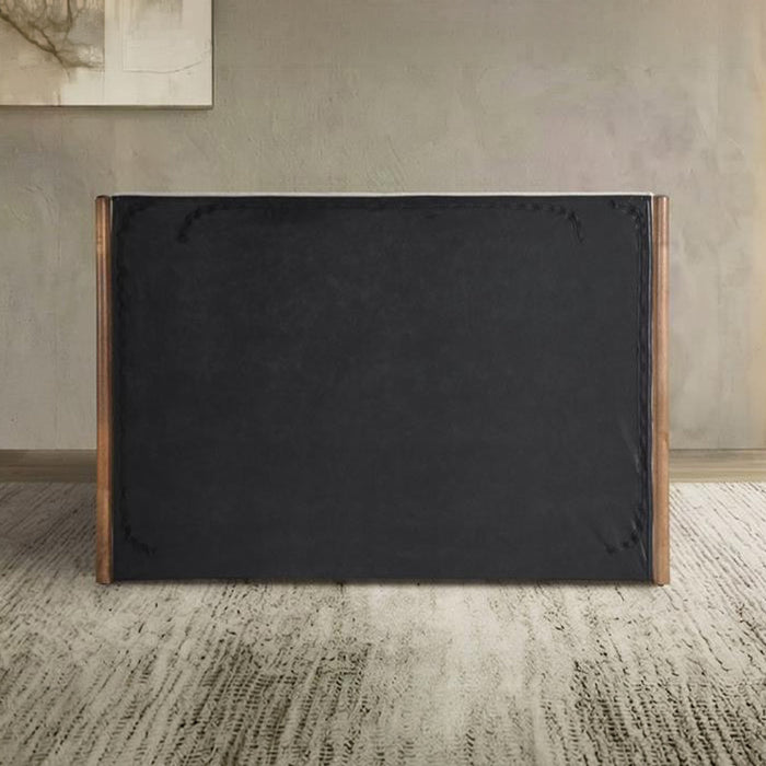 JUNA Lit double en tissu beige et bois avec coffre 180x200 cm