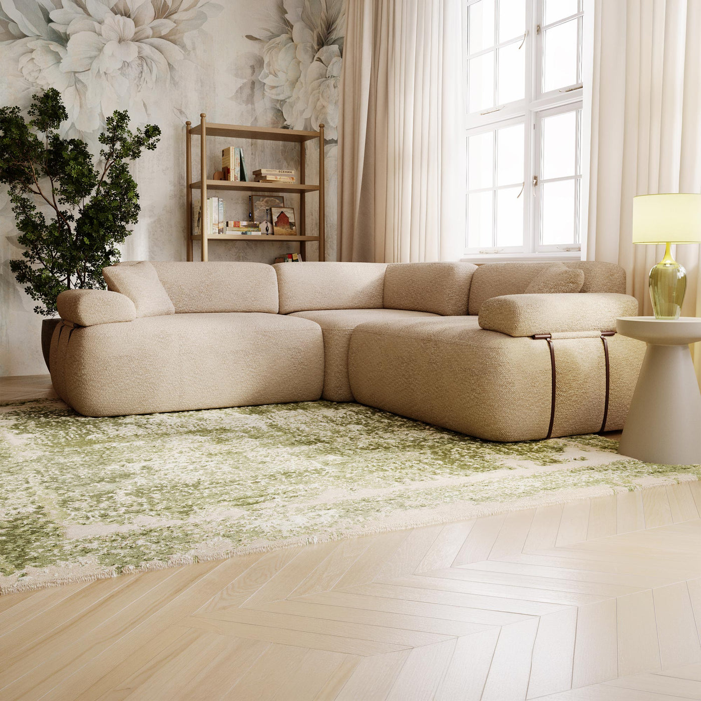 KAELA Canapé d'angle réversible avec dossier amovible en tissu beige foncé - Canapés d'angle - Mobilier Deco