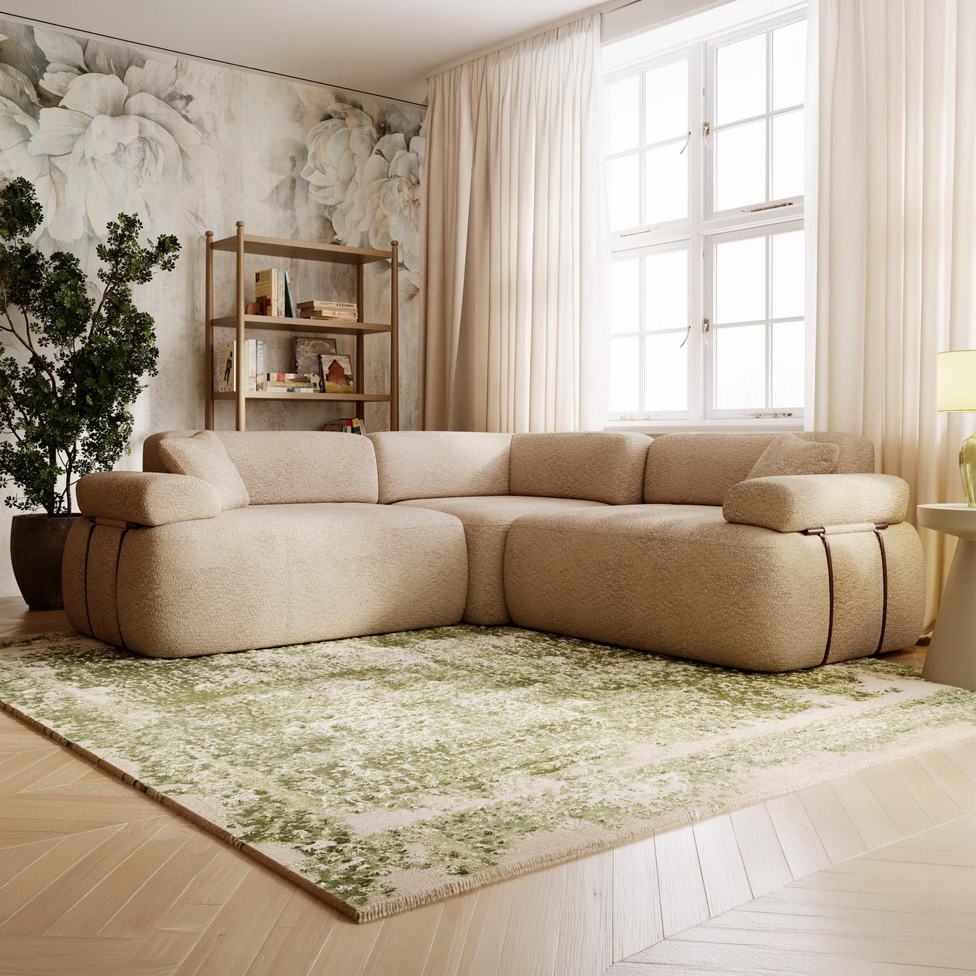 KAELA Canapé d'angle réversible avec dossier amovible en tissu beige foncé - Canapés d'angle - Mobilier Deco