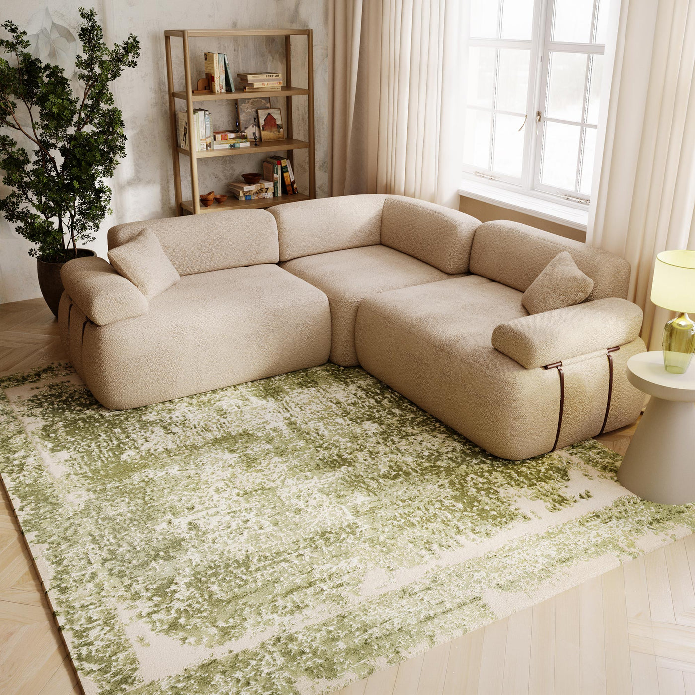 KAELA Canapé d'angle réversible avec dossier amovible en tissu beige foncé - Canapés d'angle - Mobilier Deco