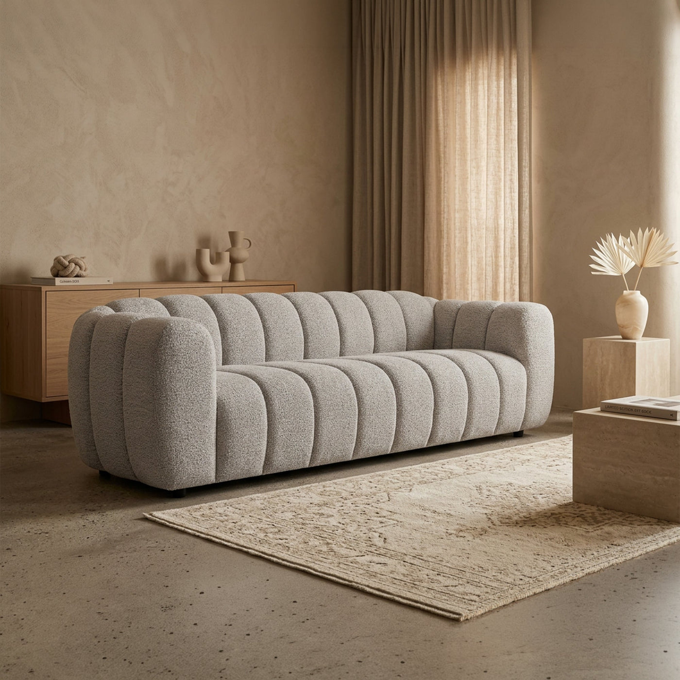 KALIS Canapé 3 places en tissu blanc et gris - Canapés fixes - Mobilier Deco