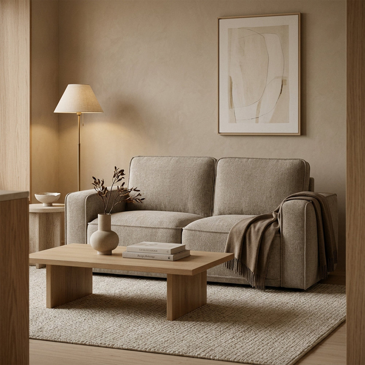 KALYA Canapé 3 places en tissu taupe - Canapés fixes - Mobilier Deco
