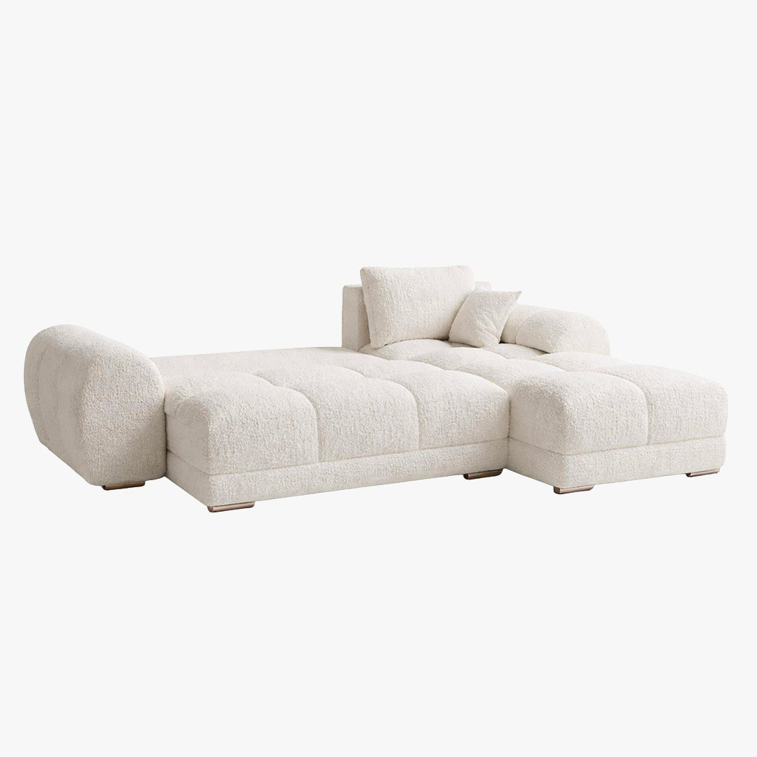 KAMILIA Canapé d'angle convertible avec coffre en tissu beige - Angle droit - Canapé d'angle convertible - Mobilier Deco