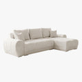 KAMILIA Canapé d'angle convertible avec coffre en tissu beige - Angle droit