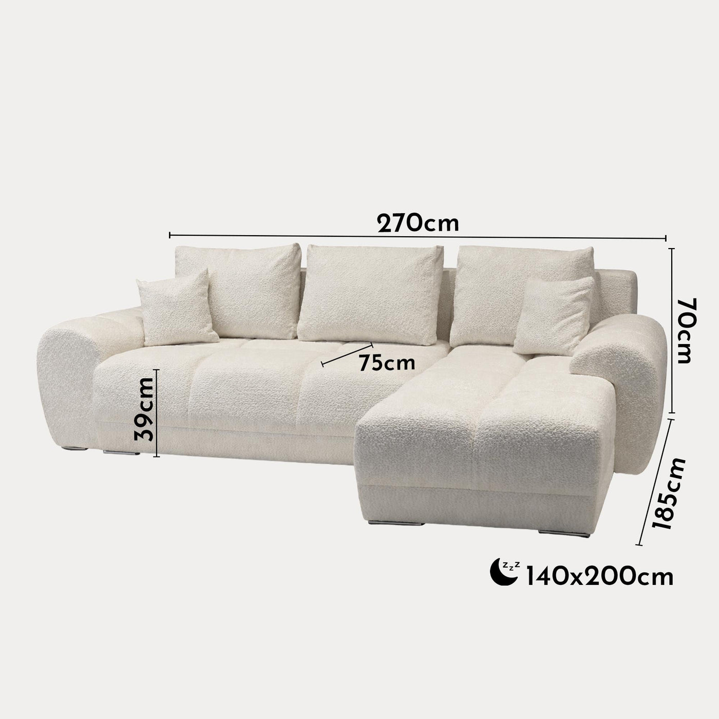 KAMILIA Canapé d'angle convertible avec coffre en tissu beige - Angle droit - Canapé d'angle convertible - Mobilier Deco