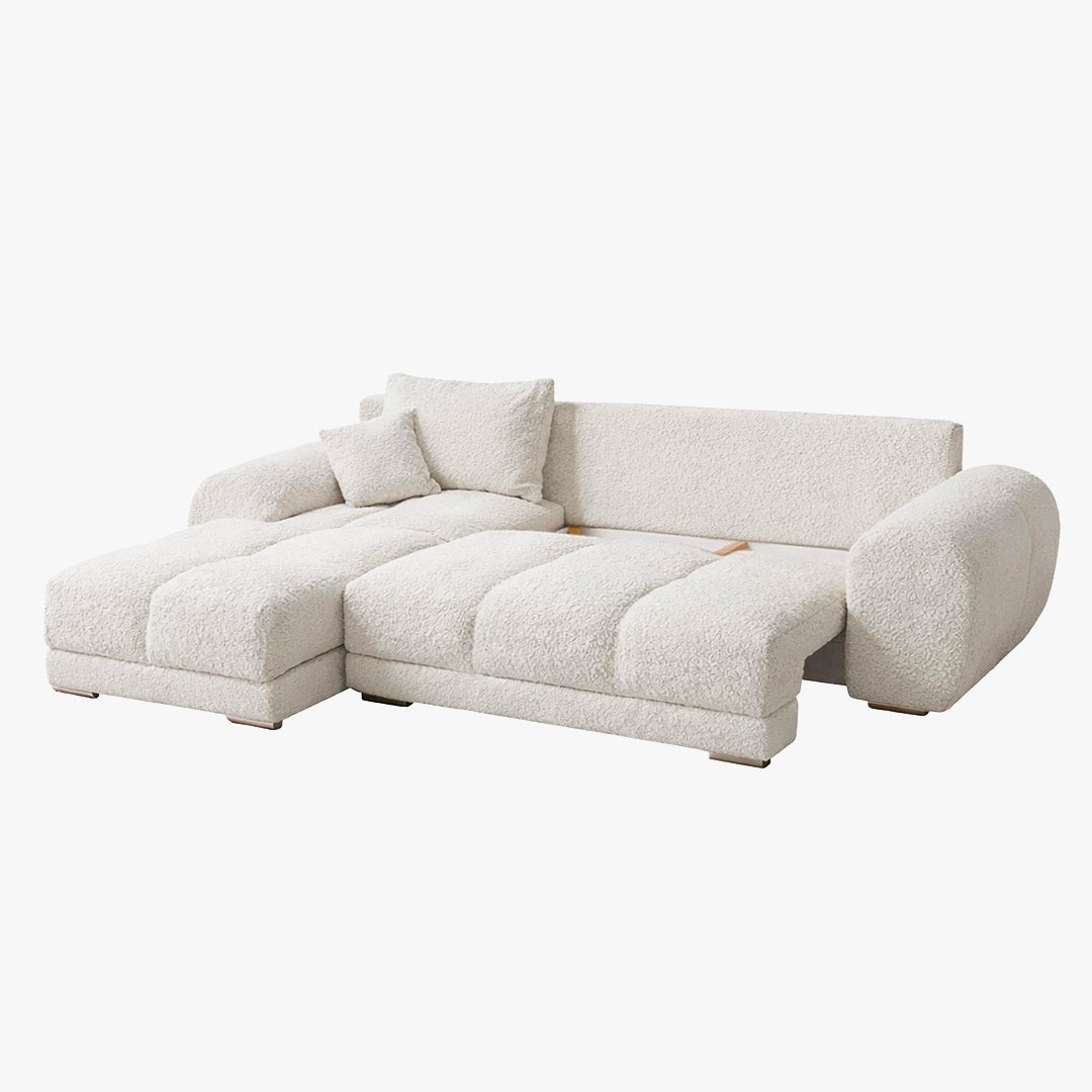 KAMILIA Canapé d'angle convertible avec coffre en tissu beige - Angle gauche - Canapé d'angle convertible - Mobilier Deco