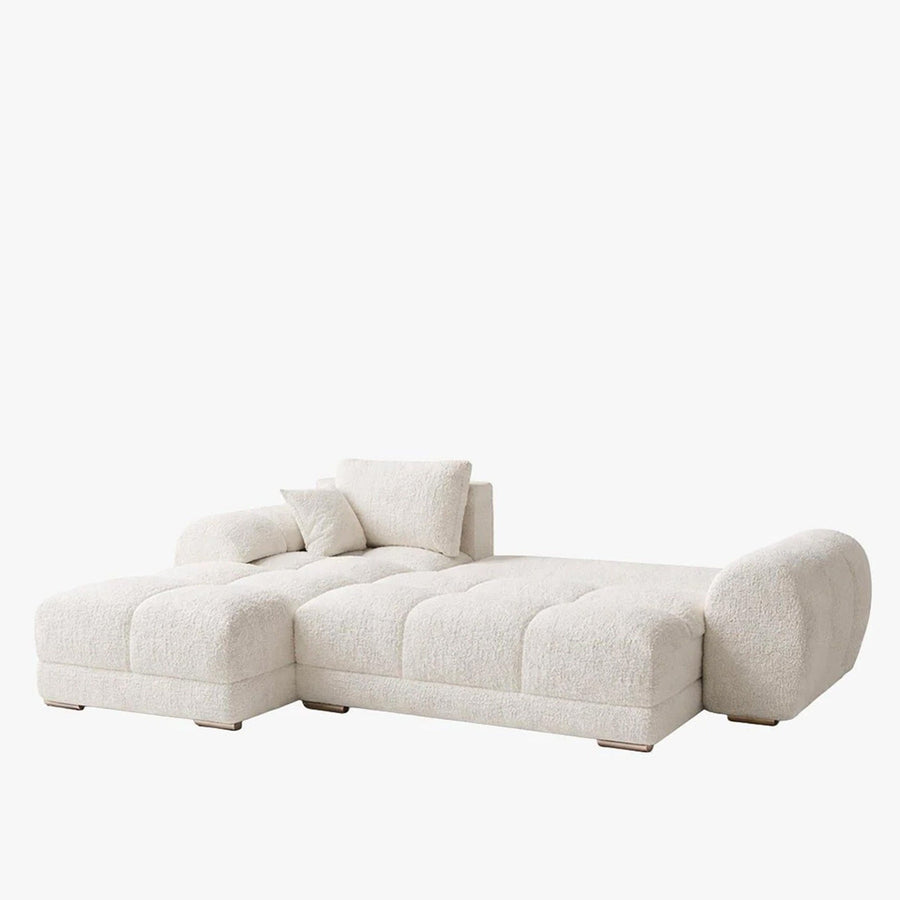 KAMILIA Canapé d'angle convertible avec coffre en tissu beige - Angle gauche — aperçu vidéo