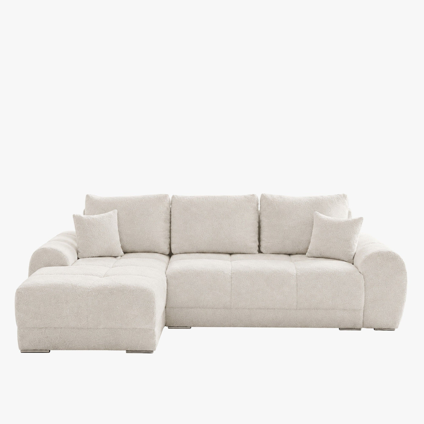 KAMILIA Canapé d'angle convertible avec coffre en tissu beige - Angle gauche - Canapé d'angle convertible - Mobilier Deco