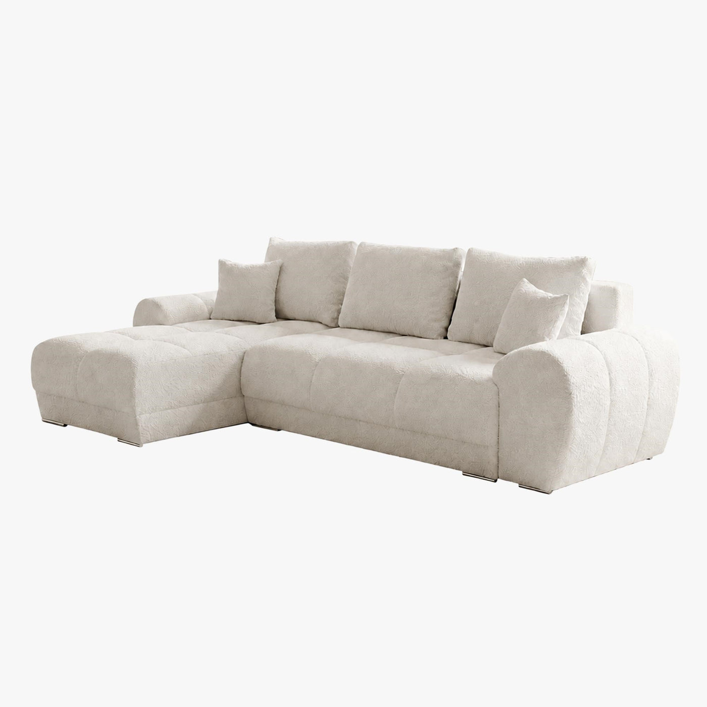 KAMILIA Canapé d'angle convertible avec coffre en tissu beige - Angle gauche - Canapé d'angle convertible - Mobilier Deco