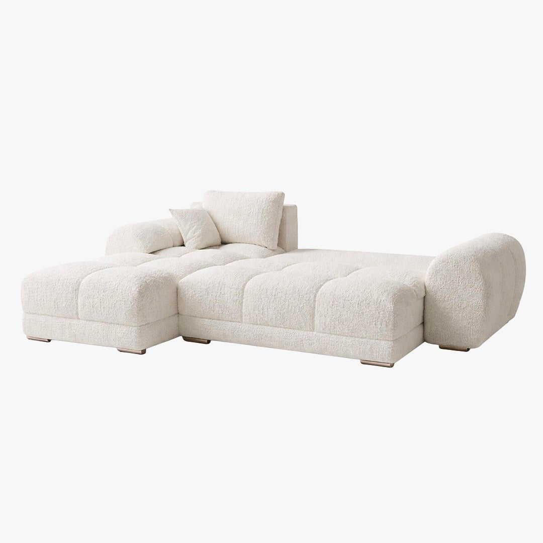 KAMILIA Canapé d'angle convertible avec coffre en tissu beige - Angle gauche - Canapé d'angle convertible - Mobilier Deco