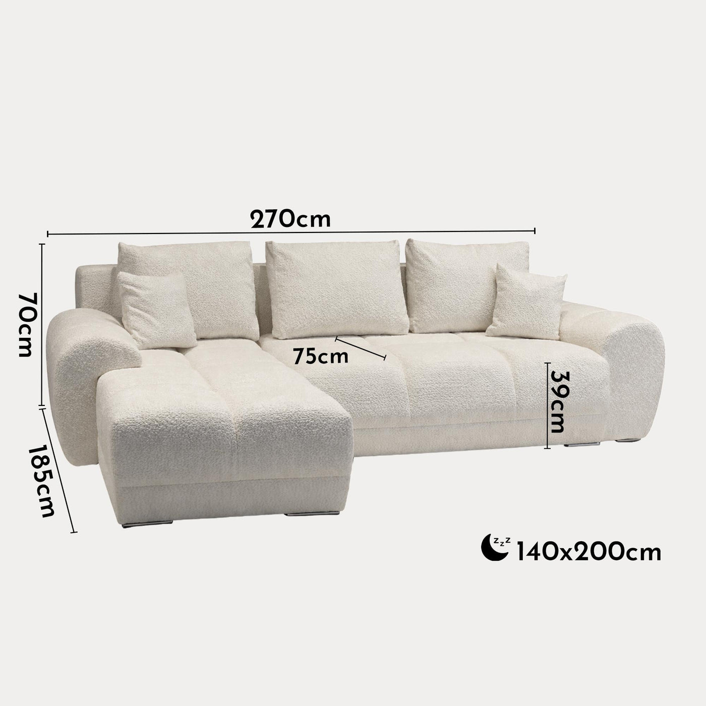 KAMILIA Canapé d'angle convertible avec coffre en tissu beige - Angle gauche - Canapé d'angle convertible - Mobilier Deco
