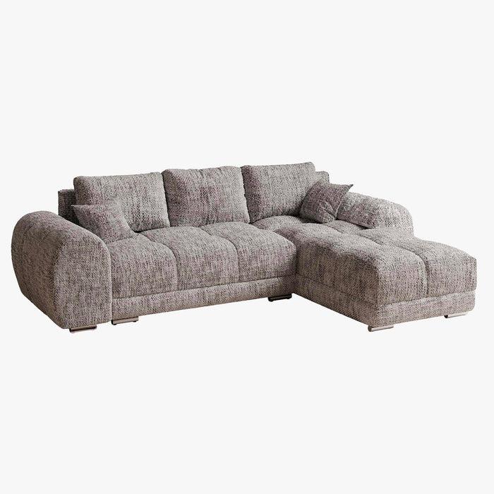 KAMILIA Canapé d'angle convertible avec coffre en tissu gris - Angle droit