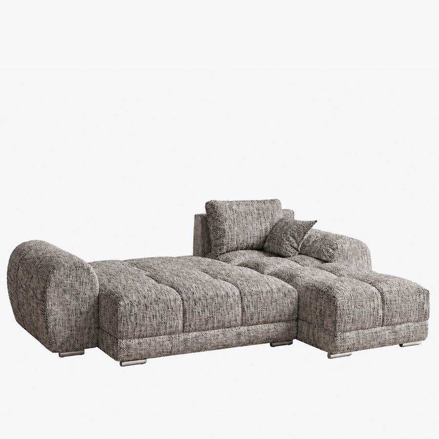 KAMILIA Canapé d'angle convertible avec coffre en tissu gris - Angle droit — aperçu vidéo
