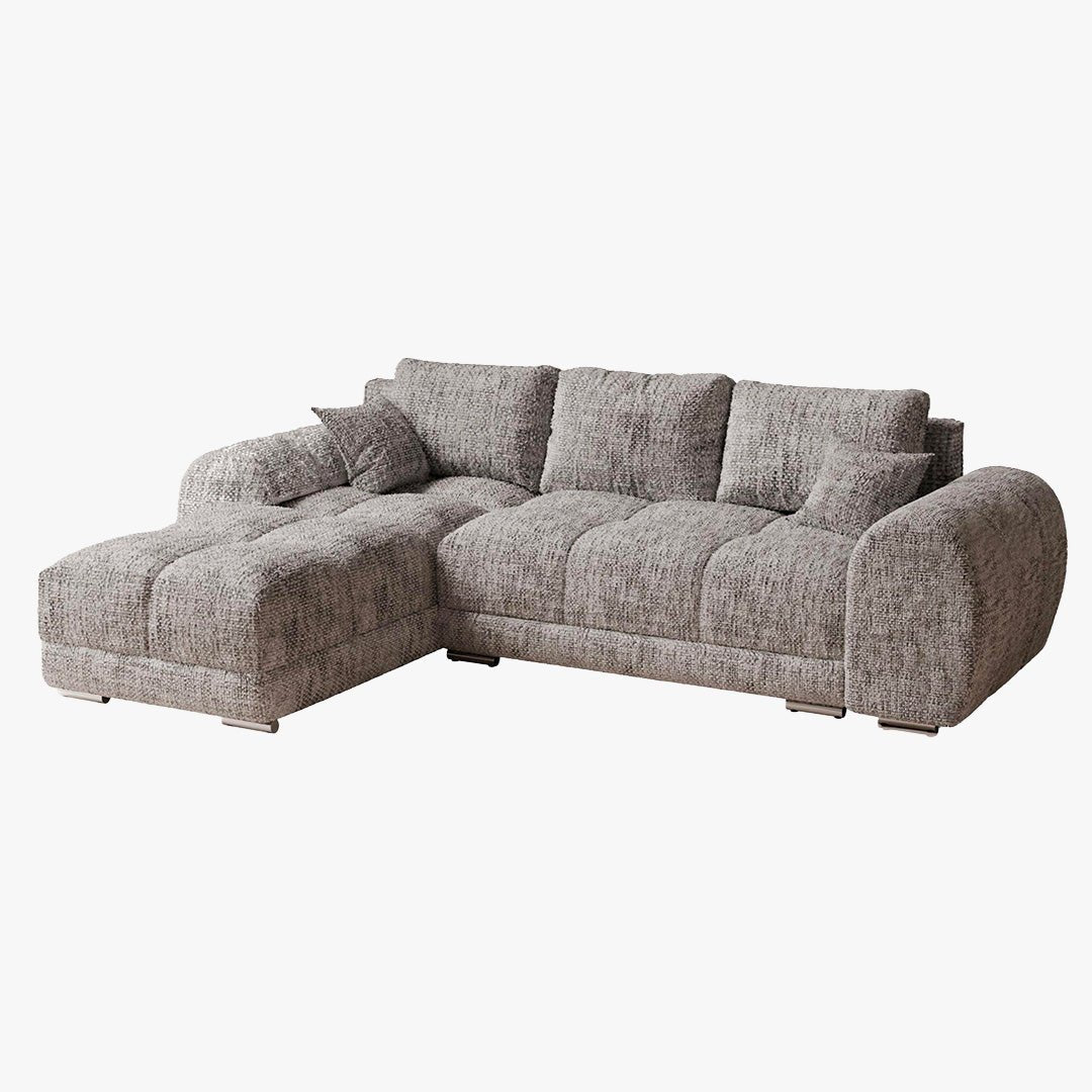 KAMILIA Canapé d'angle convertible avec coffre en tissu gris - Angle gauche - Canapé d'angle convertible - Mobilier Deco