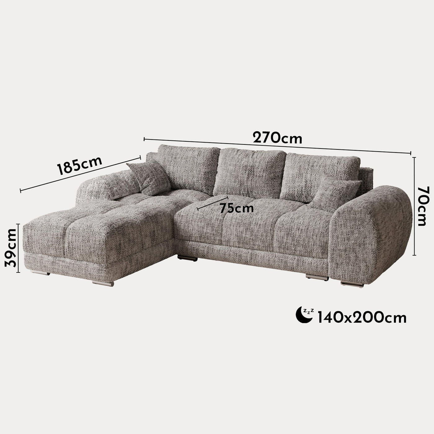 KAMILIA Canapé d'angle convertible avec coffre en tissu gris - Angle gauche - Canapé d'angle convertible - Mobilier Deco