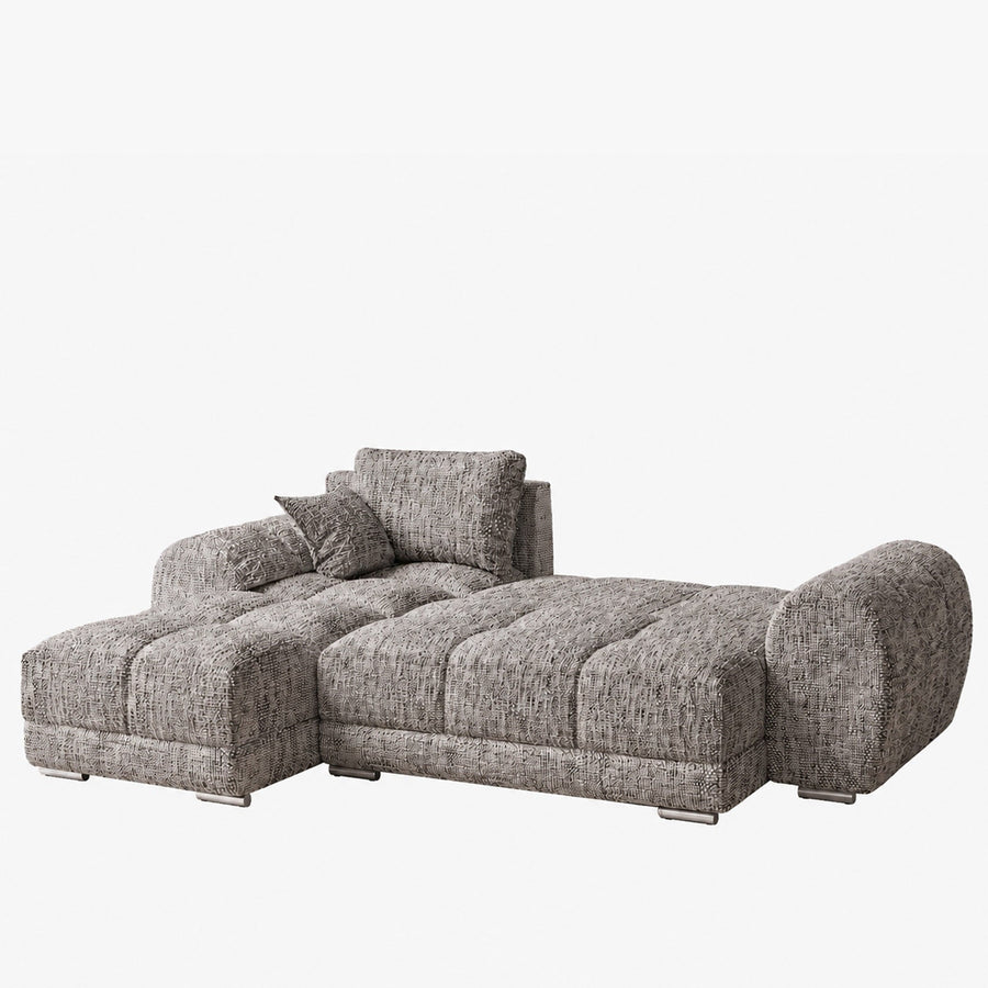 KAMILIA Canapé d'angle convertible avec coffre en tissu gris - Angle gauche — aperçu vidéo