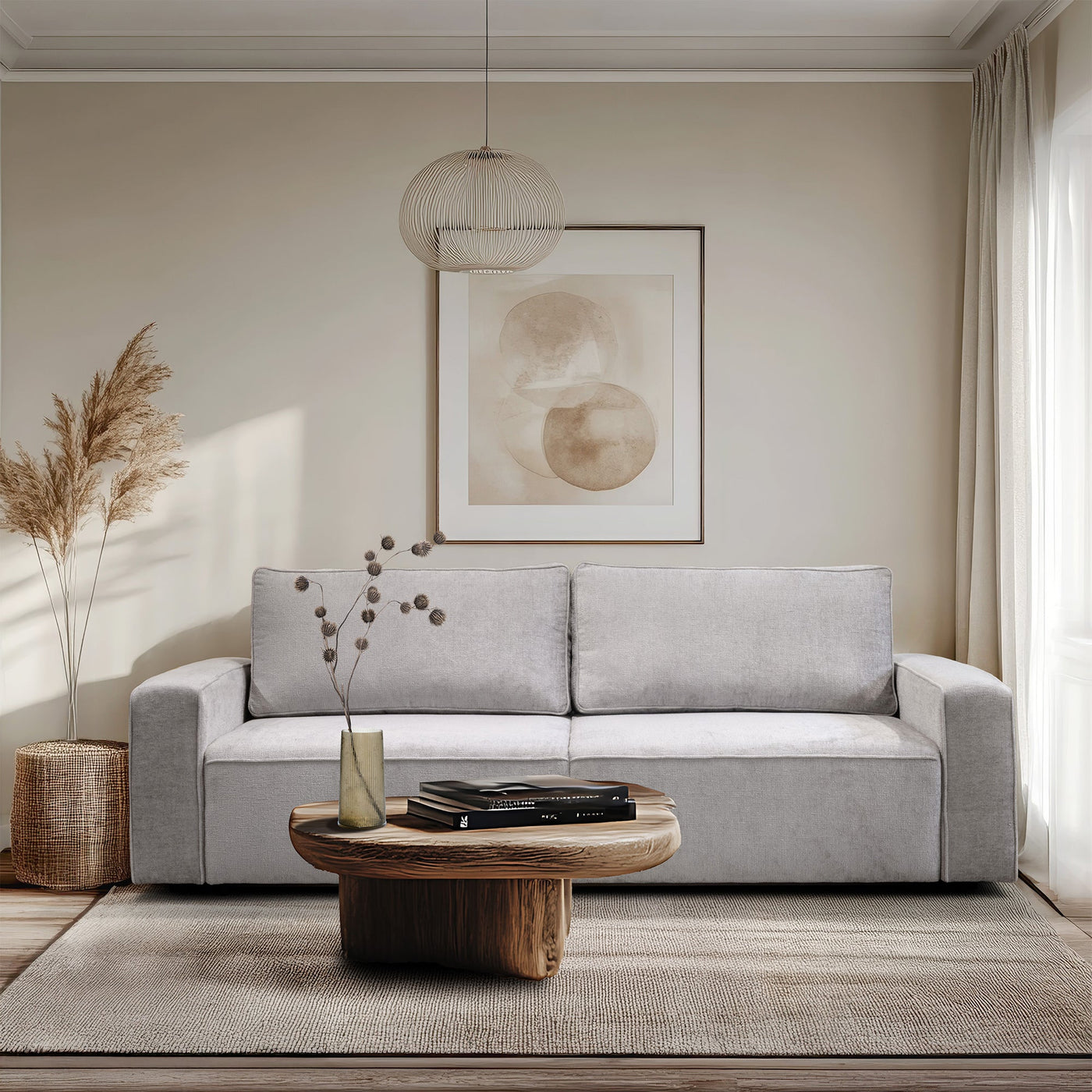 KARLOS Canapé 3 places convertible en tissu gris clair - Canapés convertibles - Mobilier Deco