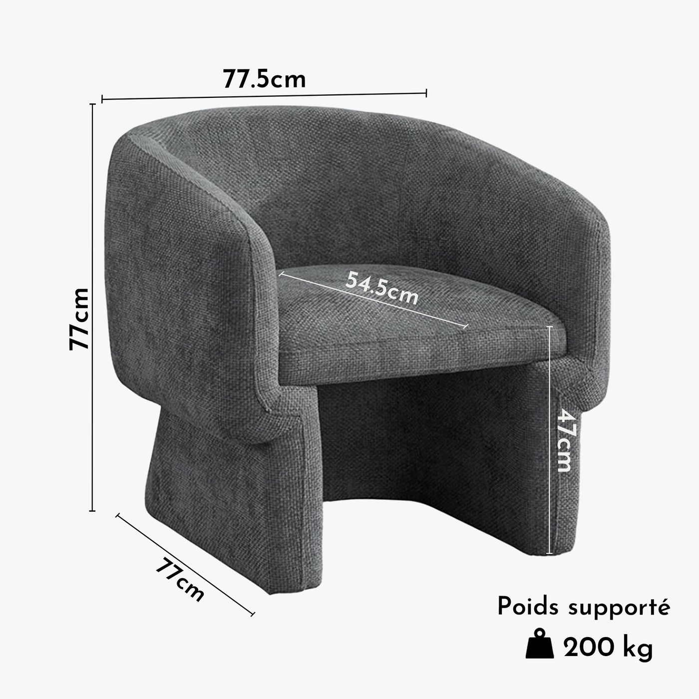 KAYLI Fauteuil cabriolet en tissu gris - Fauteuils - Mobilier Deco