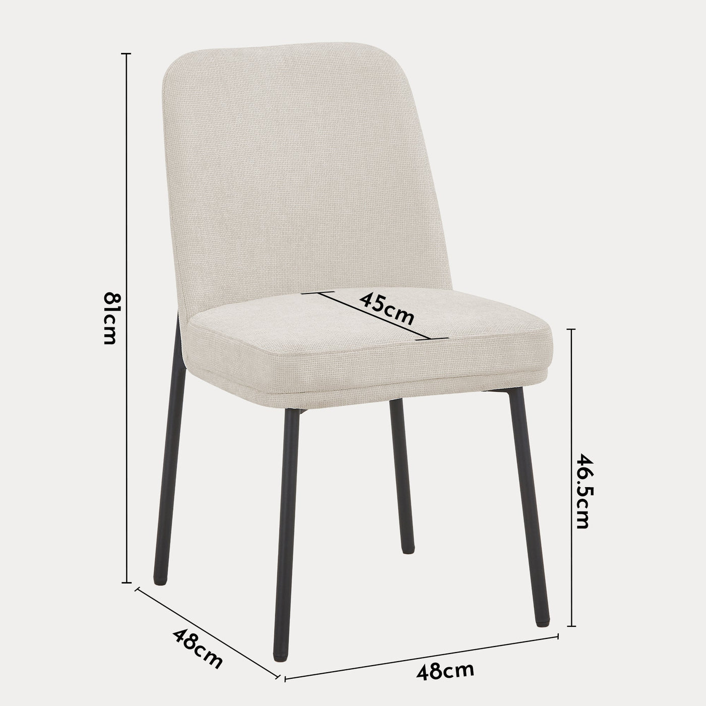 KAYNA Lot de 2 chaises en tissu beige pieds en métal noir - Chaise de repas - Mobilier Deco