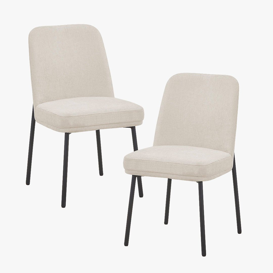 KAYNA Lot de 2 chaises en tissu beige pieds en métal noir - Chaise de repas - Mobilier Deco