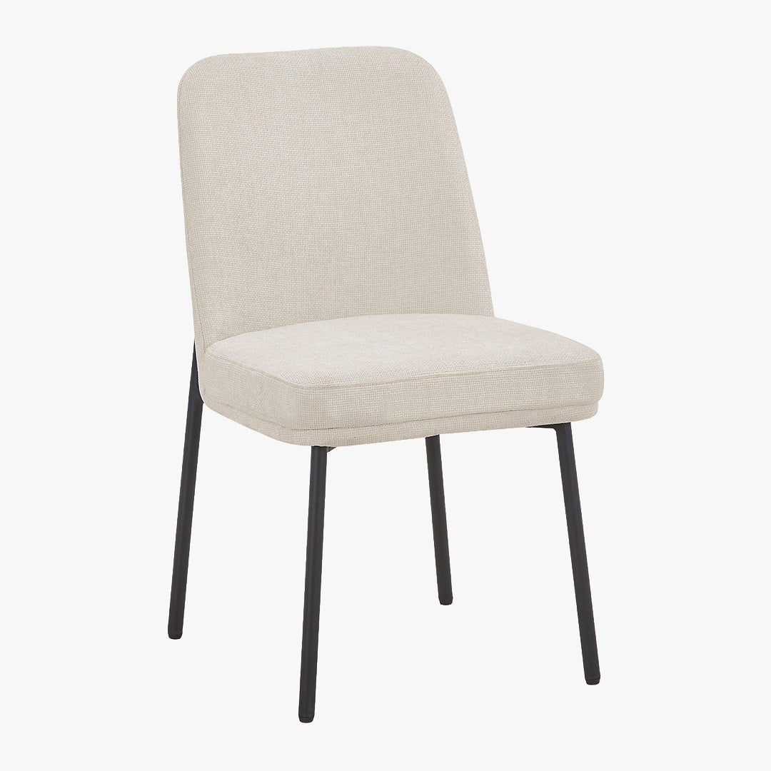 KAYNA Lot de 2 chaises en tissu beige pieds en métal noir - Chaise de repas - Mobilier Deco