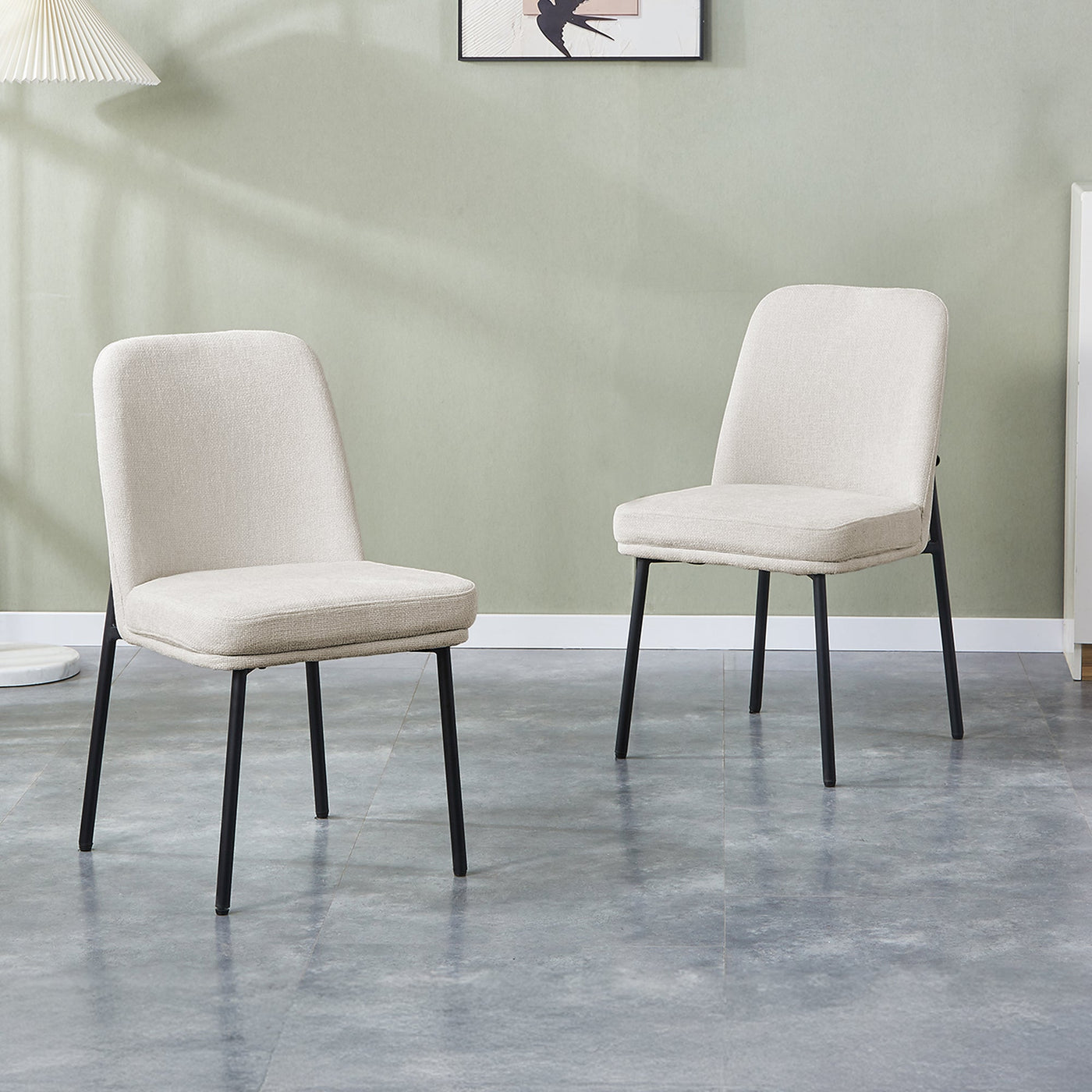 KAYNA Lot de 2 chaises en tissu beige pieds en métal noir - Chaise de repas - Mobilier Deco