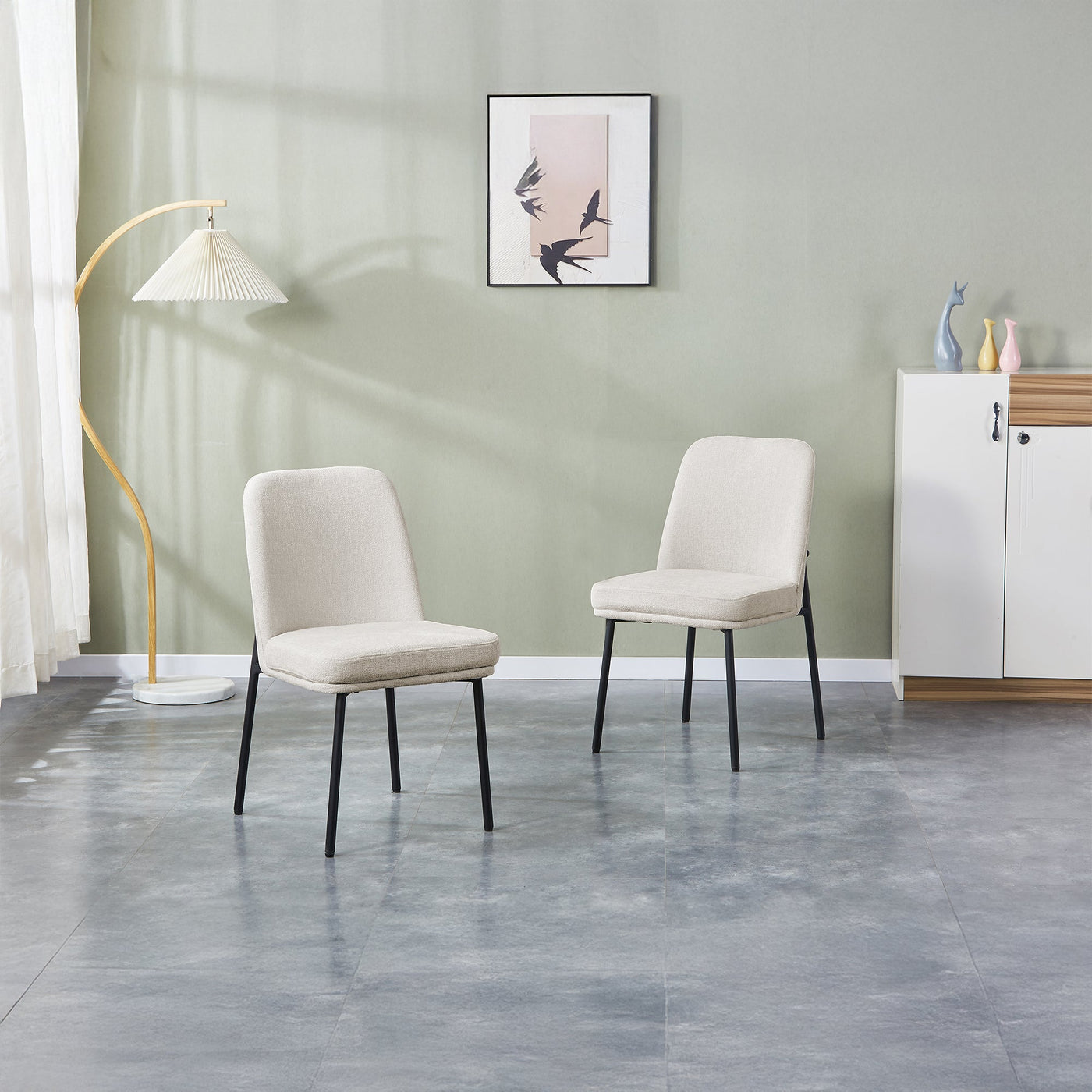 KAYNA Lot de 2 chaises en tissu beige pieds en métal noir - Chaise de repas - Mobilier Deco
