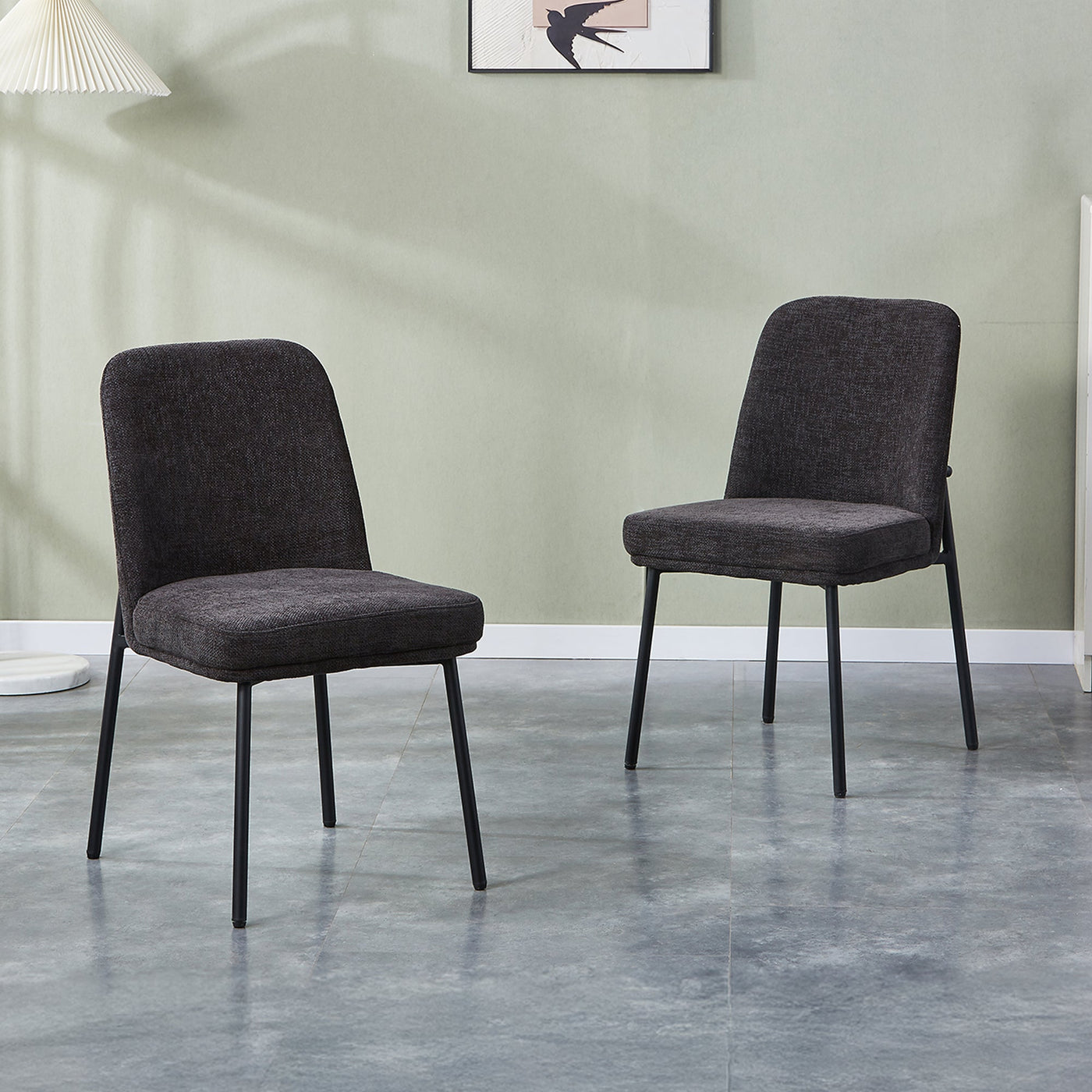 KAYNA Lot de 2 chaises en tissu gris foncé pieds en métal noir - Chaise de repas - Mobilier Deco