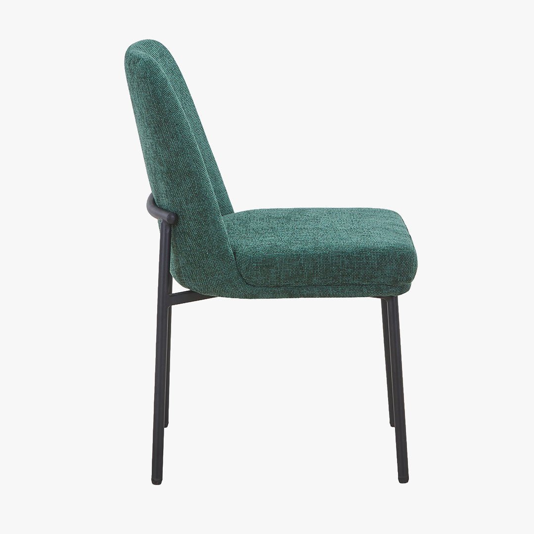 KAYNA Lot de 2 chaises en tissu vert pieds en métal noir - Chaise de repas - Mobilier Deco