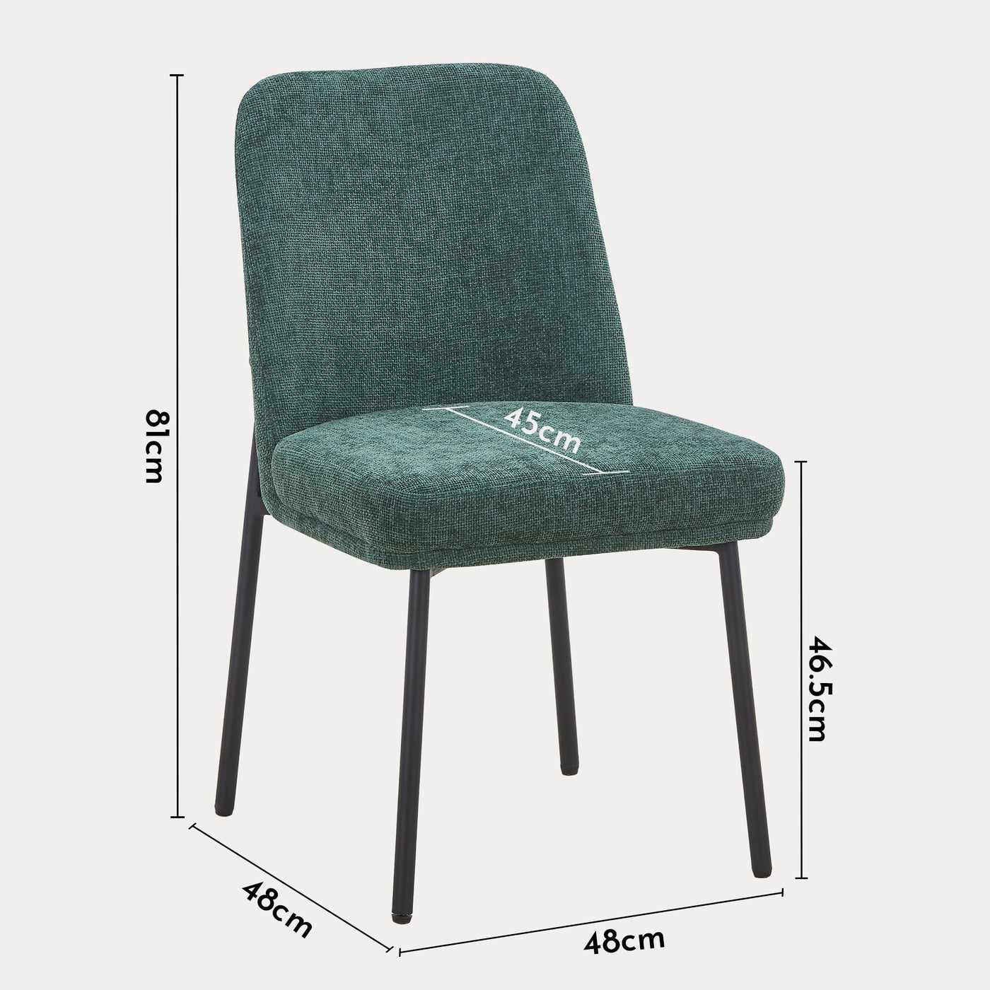 KAYNA Lot de 2 chaises en tissu vert pieds en métal noir - Chaise de repas - Mobilier Deco