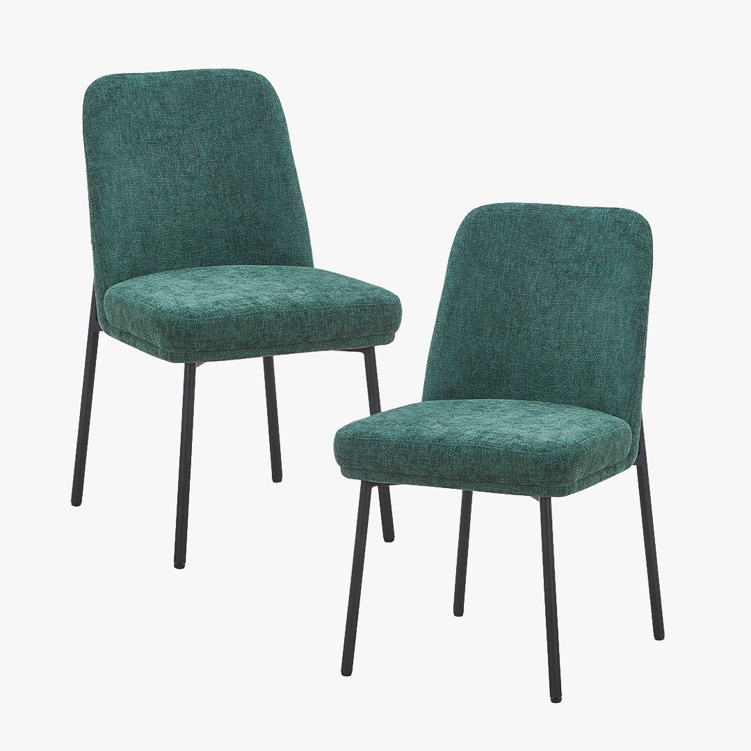 KAYNA Lot de 2 chaises en tissu vert pieds en métal noir - Chaise de repas - Mobilier Deco