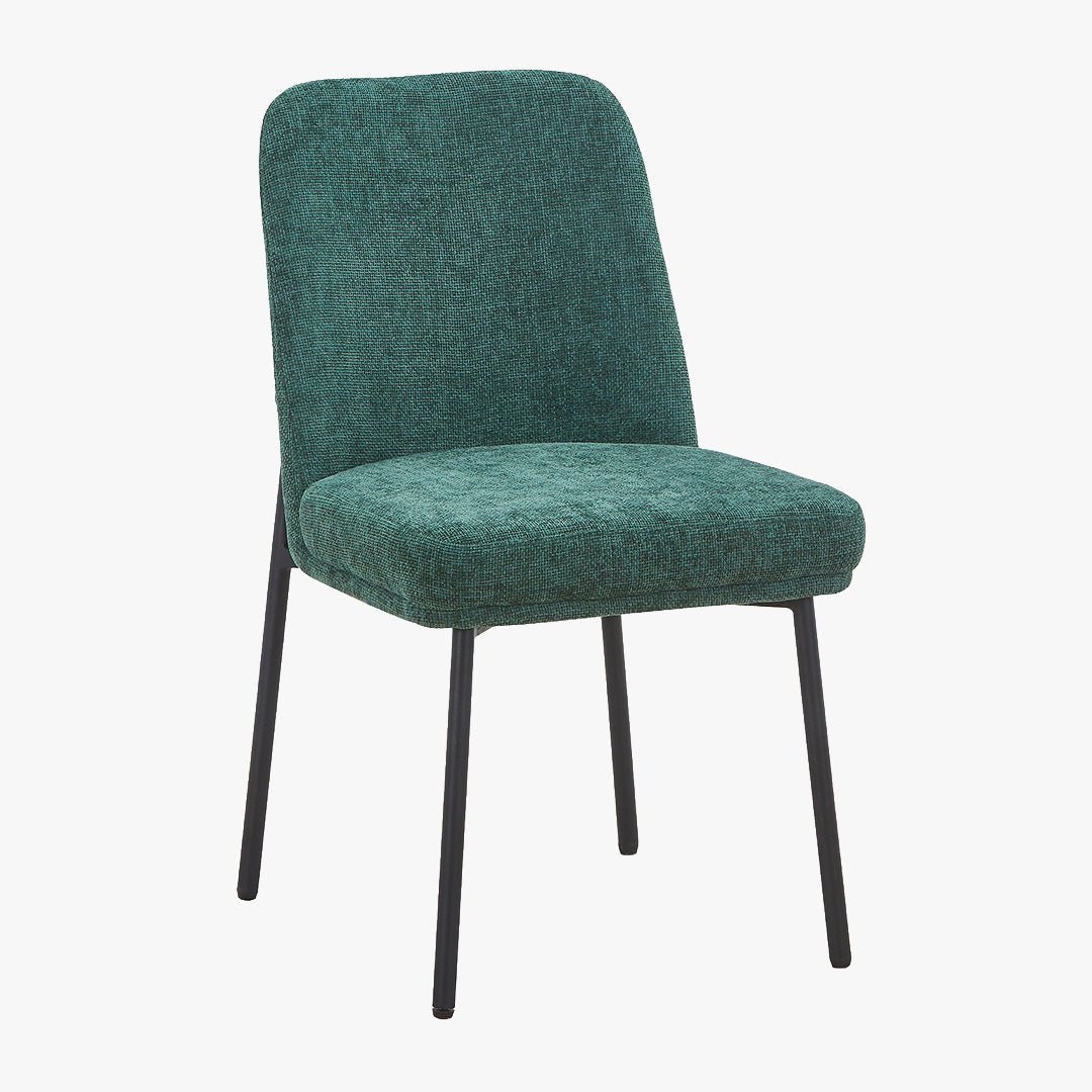 KAYNA Lot de 2 chaises en tissu vert pieds en métal noir - Chaise de repas - Mobilier Deco