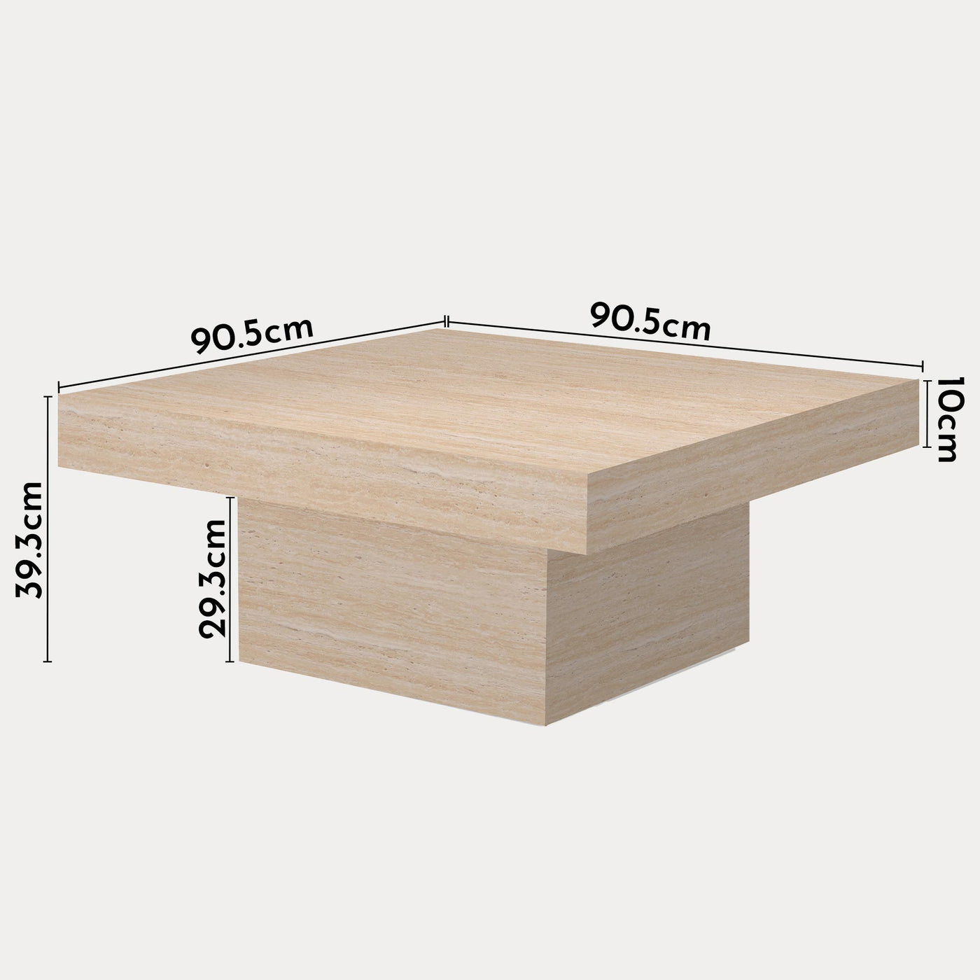 KAYZA Table basse carrée en marbre d'ingénierie couleur travertin - Table basse - Mobilier Deco