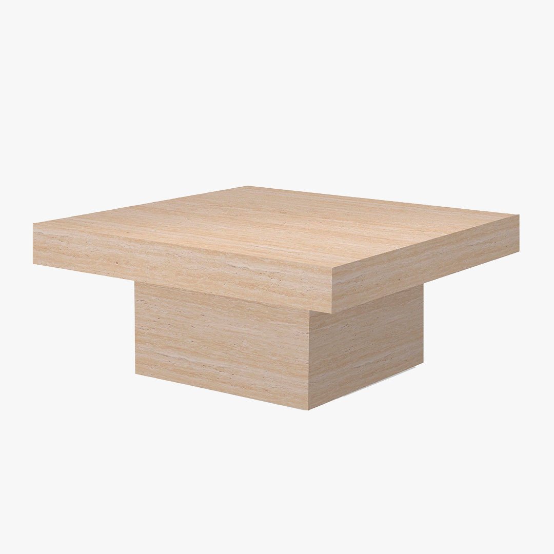 KAYZA Table basse carrée en marbre d'ingénierie couleur travertin - Table basse - Mobilier Deco