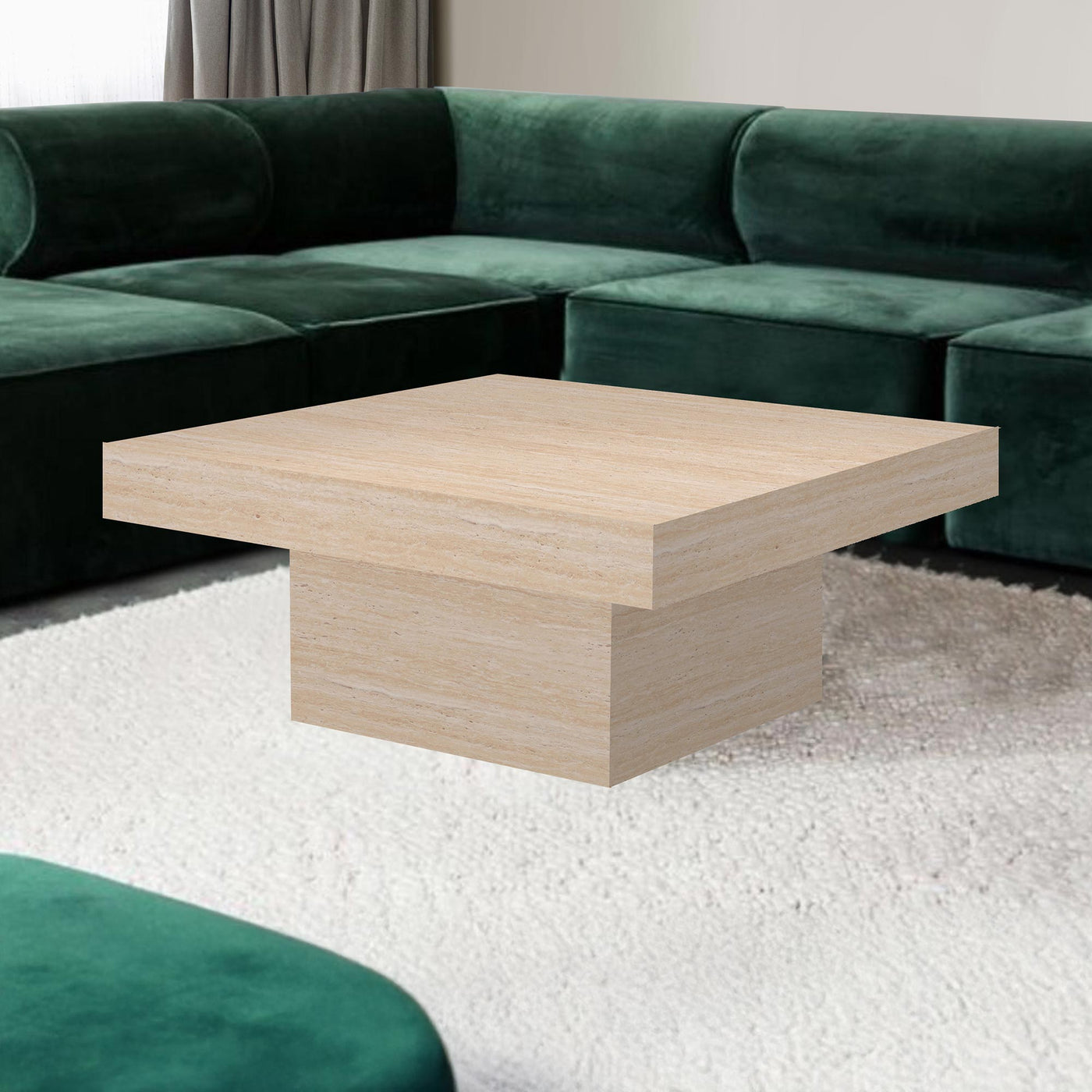 KAYZA Table basse carrée en marbre d'ingénierie couleur travertin - Table basse - Mobilier Deco