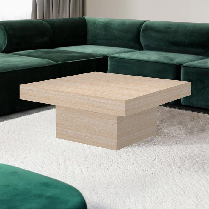 KAYZA Table basse carrée en marbre d'ingénierie couleur travertin – Table basse Mobilier Deco