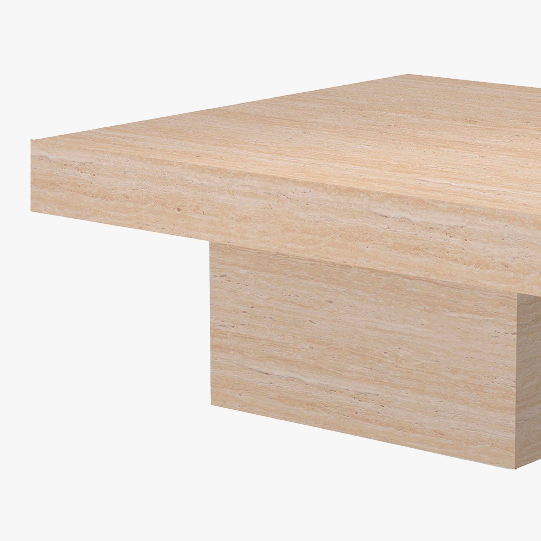 KAYZA Table basse carrée en marbre d'ingénierie couleur travertin - Table basse - Mobilier Deco