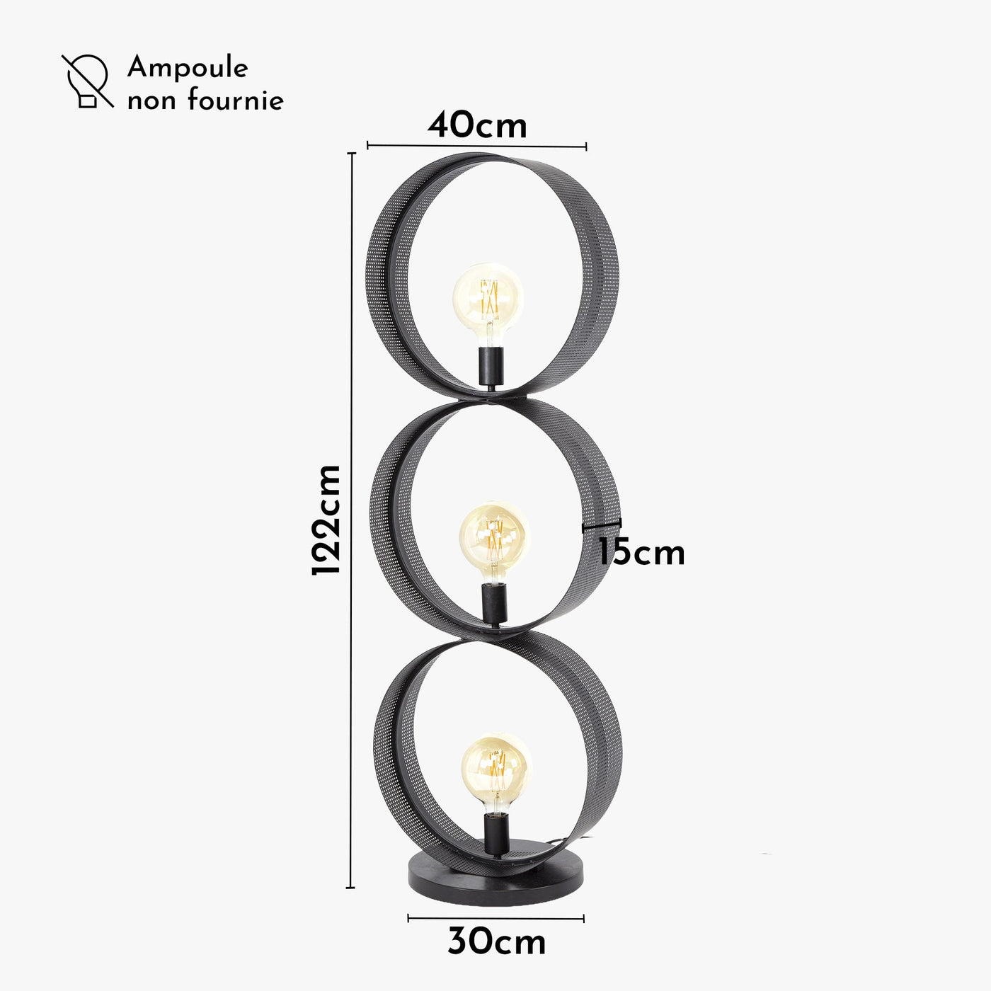 KENA Lampadaire 3 ampoules en métal gris foncé 40x120 cm - Luminaires - Mobilier Deco