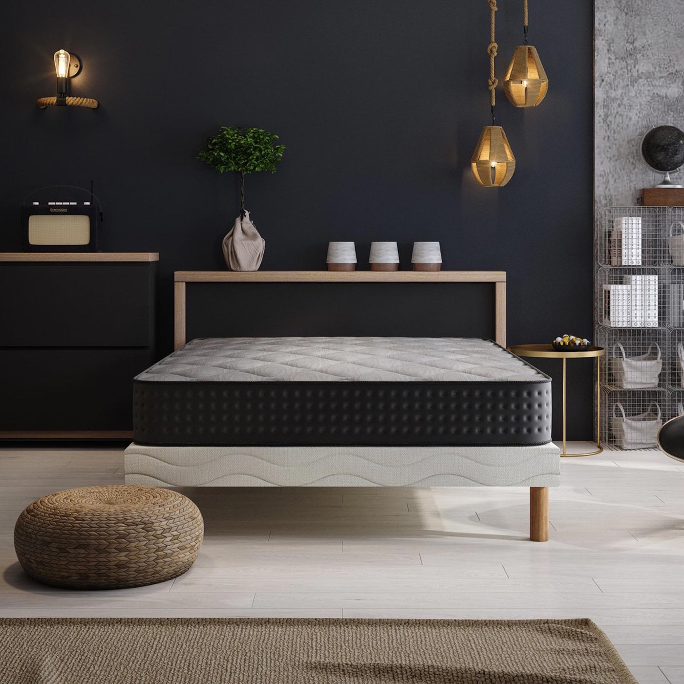 KENAN Ensemble sommier + matelas 26 cm 140x190 - Ensemble literie - Mobilier Deco